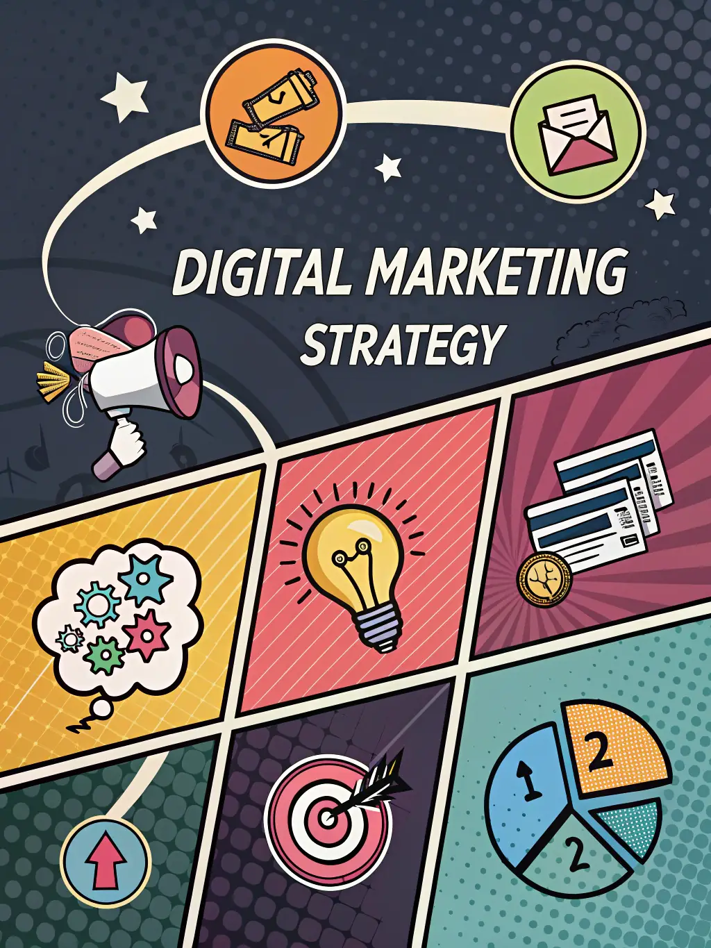 An infographic showcasing the steps involved in creating a digital marketing strategy, including market analysis, target audience identification, and competitive landscape assessment, used in the 'Our Services' section of Xfinity Services' website.